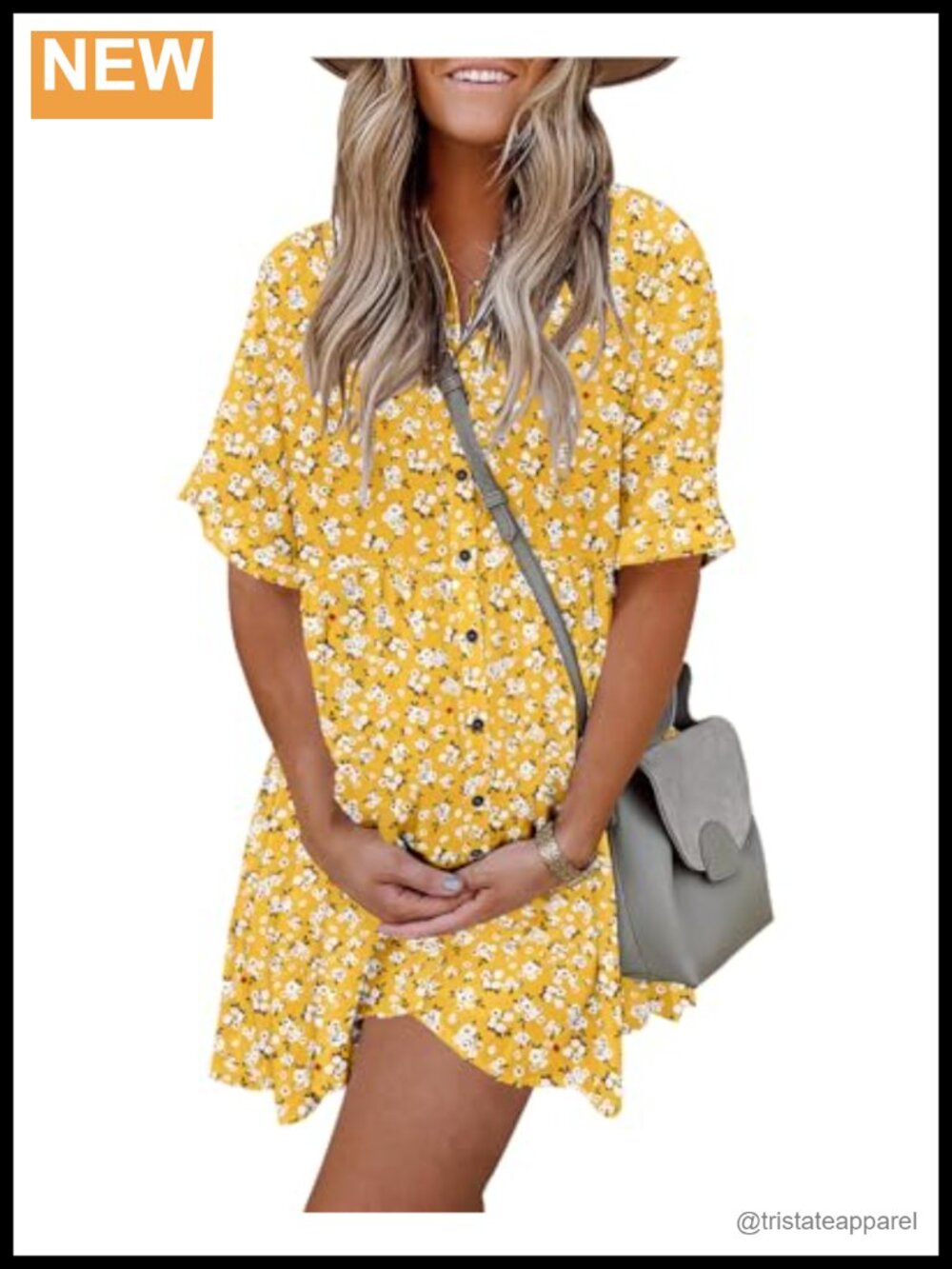 Women's Cotton Babydoll Mini Dress Short Sleeve Button Down Pockets
